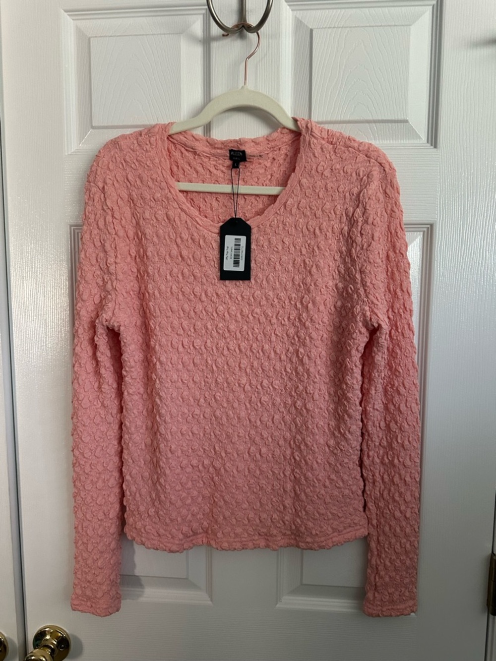 Eddie Bauer Pink Textured V-Neck Long Sleeve Top